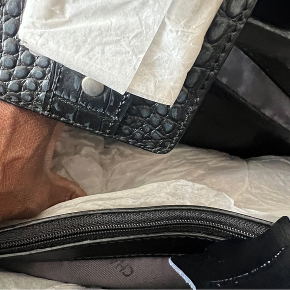 CHARLIE LEPSON SATCHEL LEATHER BLACK CROC DESIGN NEW SILVER HARDWARE - Picture 10 of 10